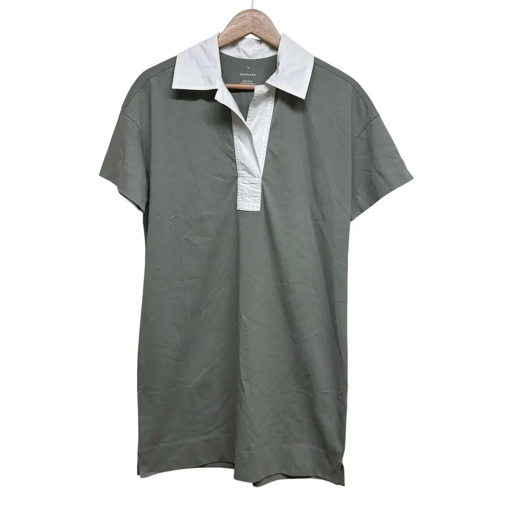 Everlane Organic Cotton Polo Dress XS Green White Collar Mini. - Picture 4 of 8